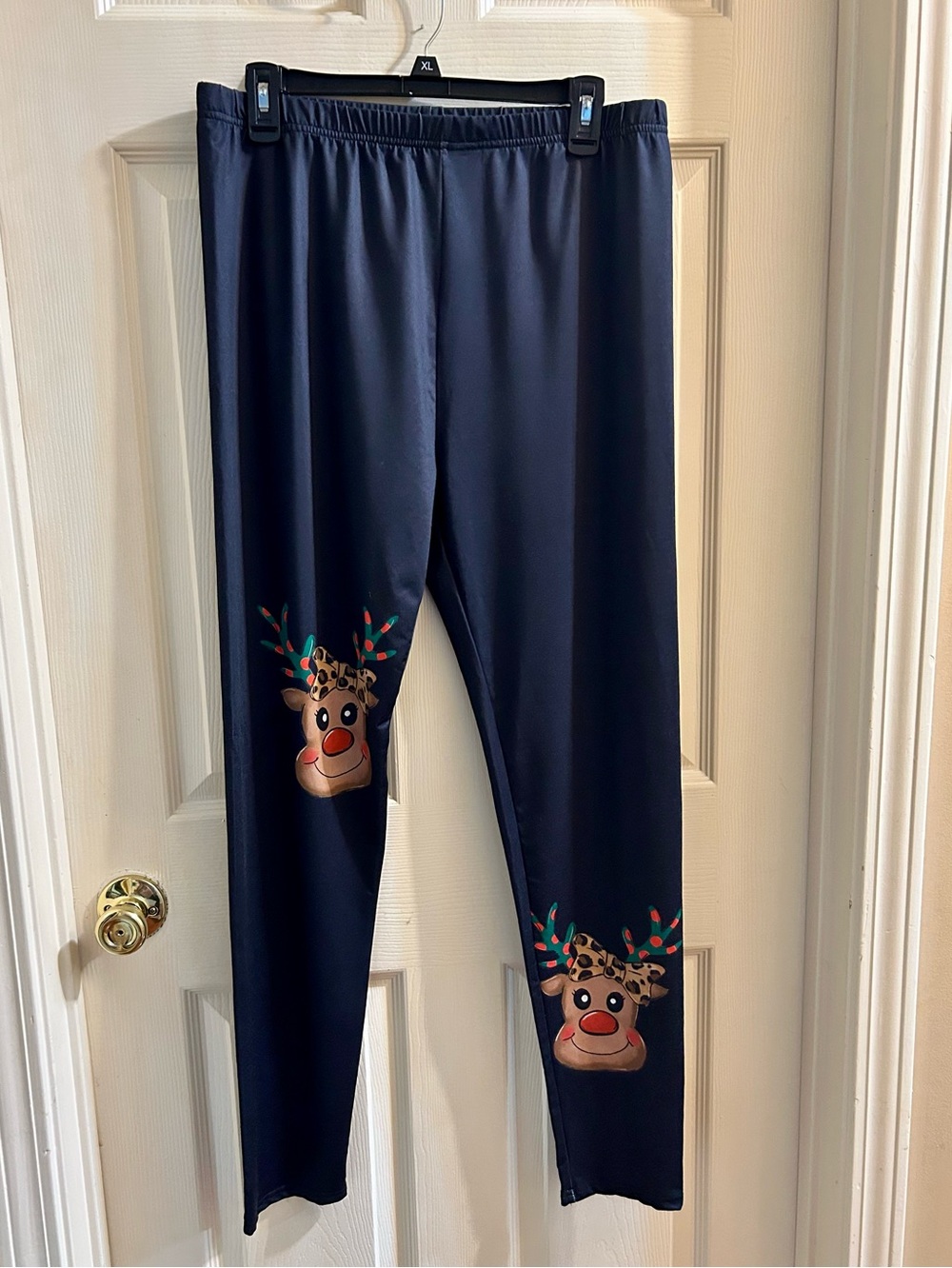 Christmas Reindeer Leggings Black Stretch Women’s XXL